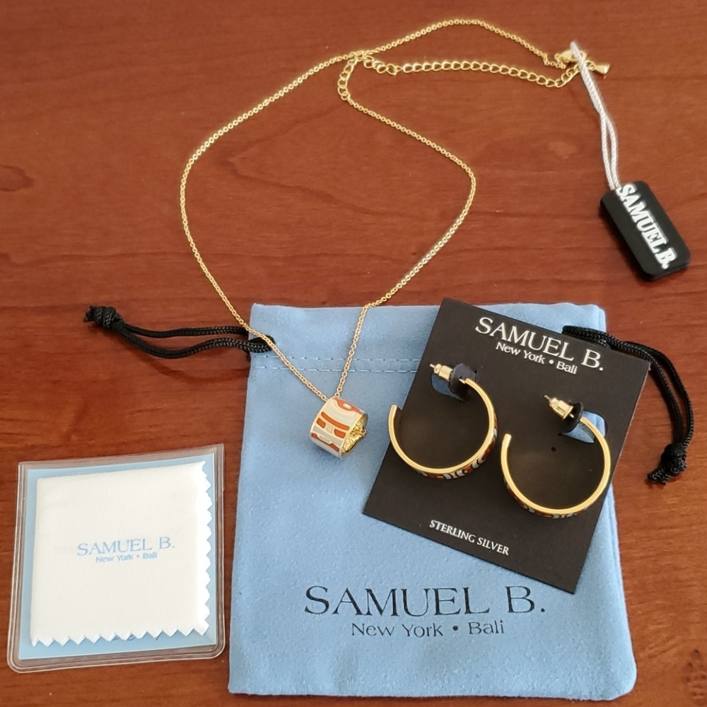 Samuel B gold plated necklace & earrings set, gold - Picture 2 of 7